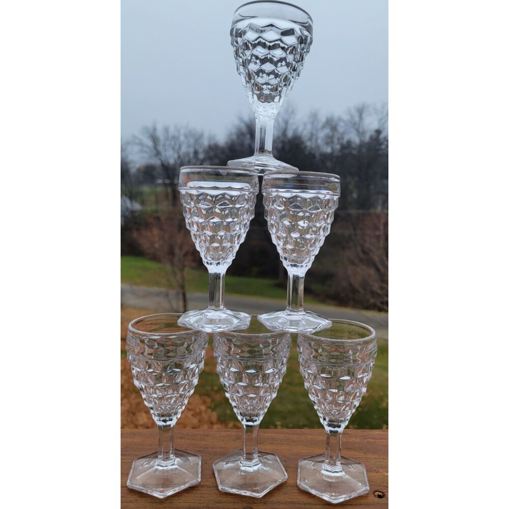 FOSTORIA American Clear Cordials 4 1/2" Set 6 Hex Footed Holiday dining Crystal